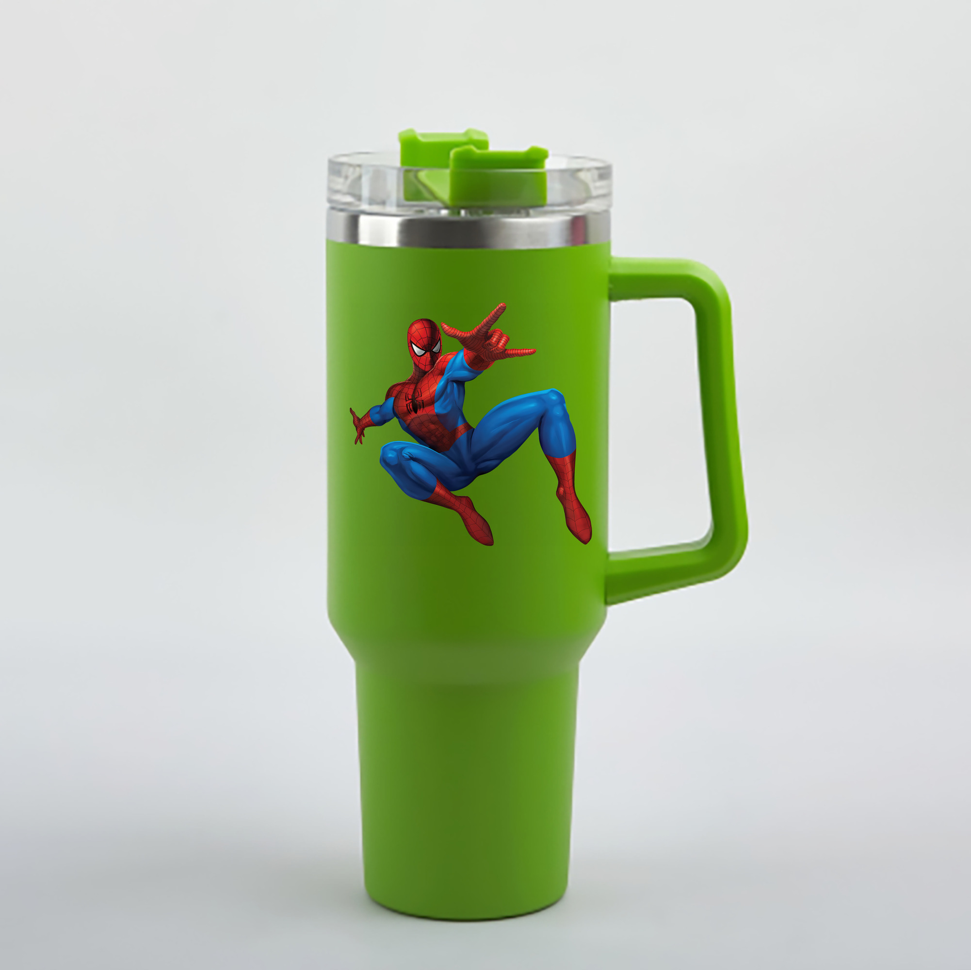 （画像用） Spider Man スパイダーマン 1200mL車用タンブラー - クリスタルステッカー（プラスチックストロー付き）